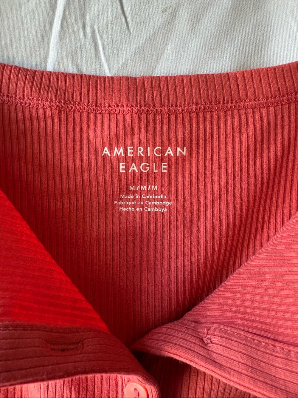 NWT American Eagle Coral Pink Ribbed Button-Front Tank Top Cami M - Picture 4 of 4